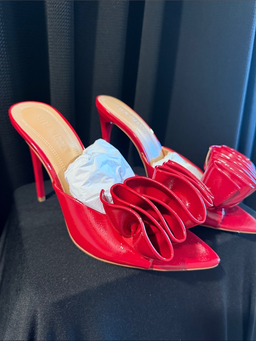 Steve Madden Red Patent Ruffle High Heel Mules